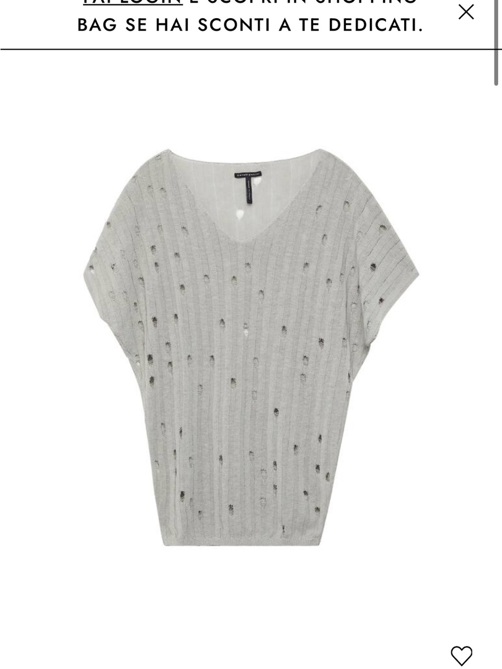 Sarah Pacini Light Gray Distressed V-Neck Short Sleeve Knit